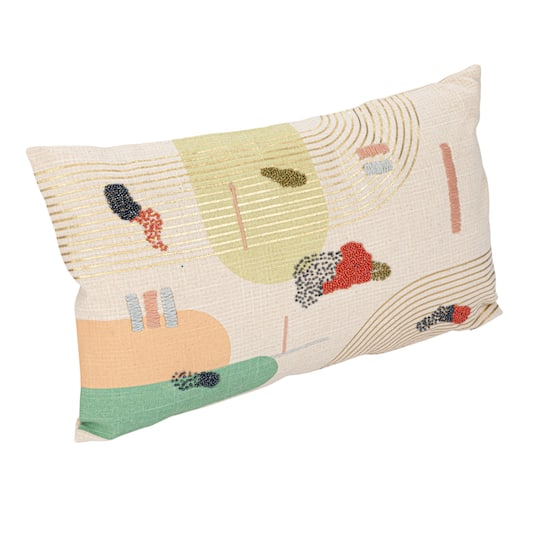 Hello Honey® 20" Multicolor Hand-Embroidery & Beads Cotton Slub Lumbar Pillow